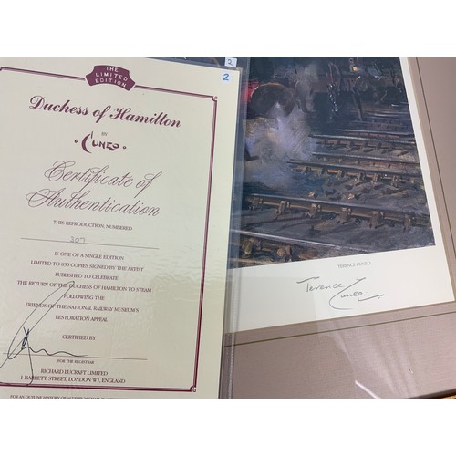 297 - FRAMED RAILWAY PRINT, TERENCE CUNEO, SIGNED LIMITED EDITION PRINT 307/850 DUCHESS OF HAMILTON, WITH ... 