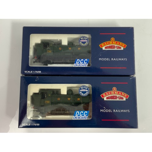 354 - BACHMANN TWO BOXED PANNIER TANKS, 32-213DC, 5700 PANNIER TANK 7788 GWR GREEN. BOXES ADVISE DCC ON BO... 