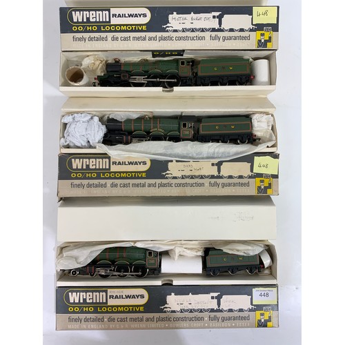 448 - 3 WRENN BOXED W2222 CASTLE CLASS LOCOMOTIVES, 7002 DEVIZES CASTLE. (NOTE ON BOXES ADVISE DEAD SHORT,... 