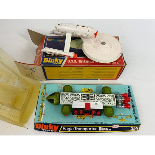 164 - DINKY TOY, CARD BOXED 358 USS ENTERPRISE, WITH DISCS, PLUS PLASTIC BOXED 359 EAGLE TRANSPORTER