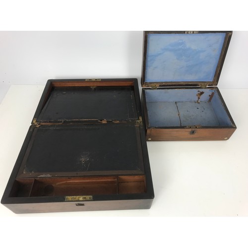 351 - ROSEWOOD & MOTHER OF PEARL INLAID WRITING SLOPE & JEWELLERY BOX