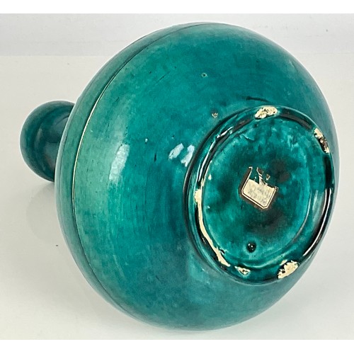 232 - BLUE/ GREEN GLAZED INDIAN VASE, DRILLED FOR LAMP FITMENT, approx. 30 cm tall