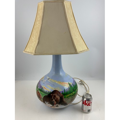 245 - HAND PAINTED BEAR PORCELAIN LAMP