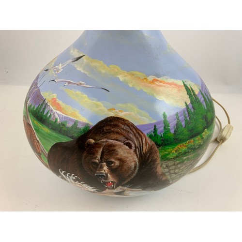 245 - HAND PAINTED BEAR PORCELAIN LAMP