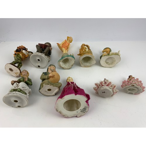 93 - QUANTITY OF FIGURINES INC ROYAL WORCESTER GRANDMOTHERS DRESS, PAINTED BLANKS , DRESDEN LACE ETC