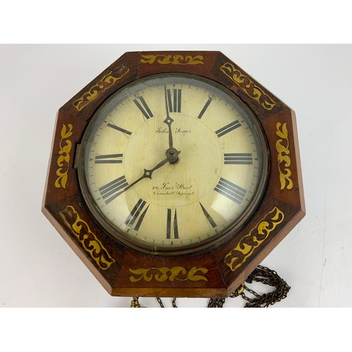 292 - ROSEWOOD OCTAGONAL WITH BRASS INLAID WALL CLOCK