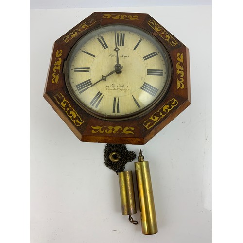 292 - ROSEWOOD OCTAGONAL WITH BRASS INLAID WALL CLOCK