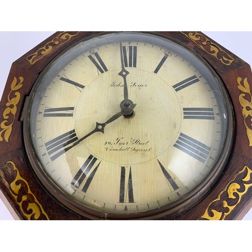 292 - ROSEWOOD OCTAGONAL WITH BRASS INLAID WALL CLOCK