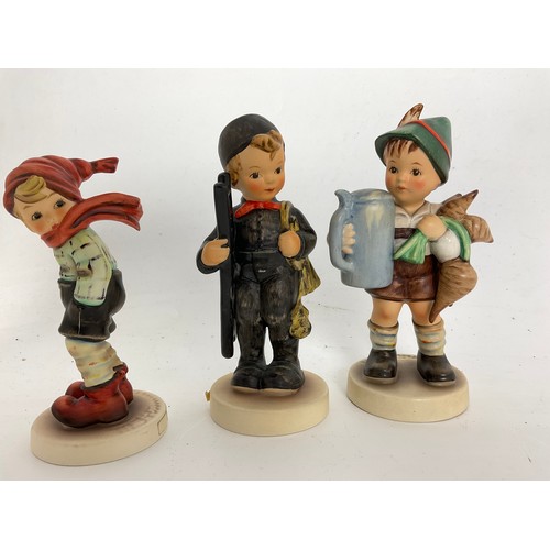 108 - 6 GOEBEL HUMMEL FIGURINES INC  CHIMNEY SWEEP, MARCH WINDS, SCHOOL GIRL TALLEST 14.5cm