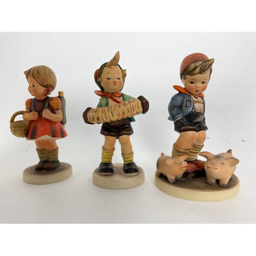 108 - 6 GOEBEL HUMMEL FIGURINES INC  CHIMNEY SWEEP, MARCH WINDS, SCHOOL GIRL TALLEST 14.5cm