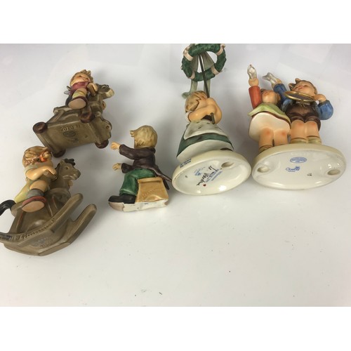 150 - 5 GOEBEL HUMMEL FIGURINES, BOXED INC MAY DANCE , RIDING LESSON ETC