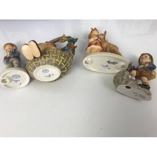 152 - 4 BOXED GOEBEL HUMMEL FIGURINES INC A BASKET OF GIFTS, FRIENDS ETC