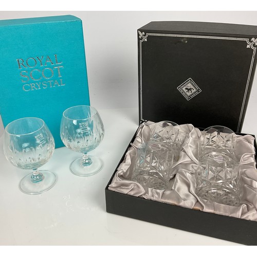 279 - 4 BOXED EDINBURGH CRYSTAL WHISKEY TUMBLERS AND 2 BOXED CRYSTAL BRANDY GLASSES