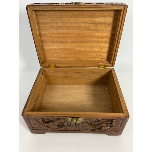 364 - ORIENAL CARVED CAMPHOR WOOD CHEST / BOX  30cm LO