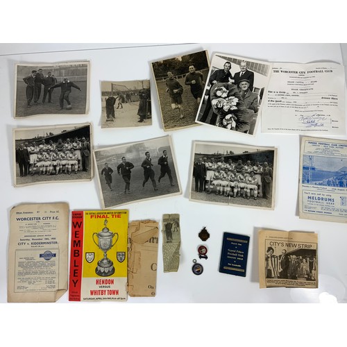 80 - FOOTBALL EPHEMERA INC SIGNED OLD PHOTOGRAPHS, CYRSTAL PALACE PLAYERS PASS , WORCESTER CITY SUPPORTER... 