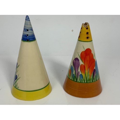 184 - CLARICE CLIFF CONICAL SIFTER AF AND ONE OTHER SIMILAR