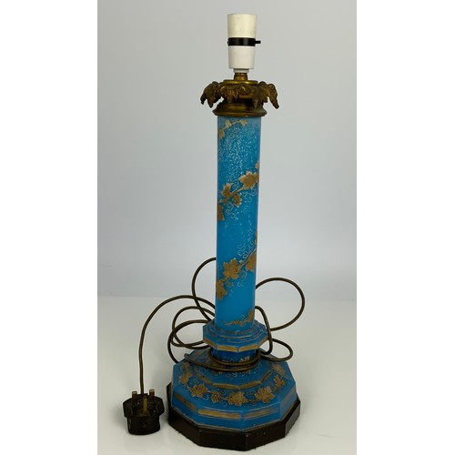 248 - BLUE AND GILT DECORATED TABLE LAMP, APPROX. 44 cm excl. bulb holder