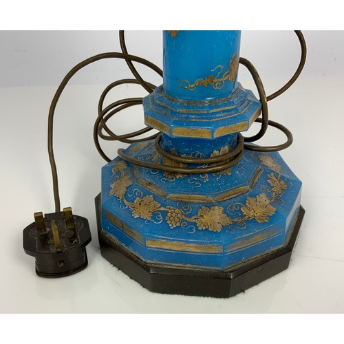 248 - BLUE AND GILT DECORATED TABLE LAMP, APPROX. 44 cm excl. bulb holder