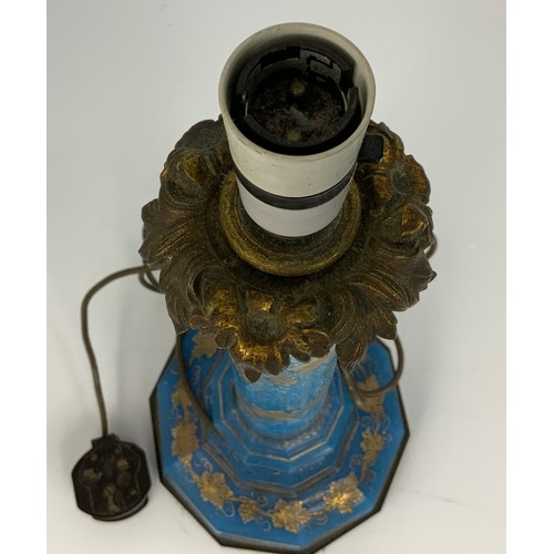 248 - BLUE AND GILT DECORATED TABLE LAMP, APPROX. 44 cm excl. bulb holder