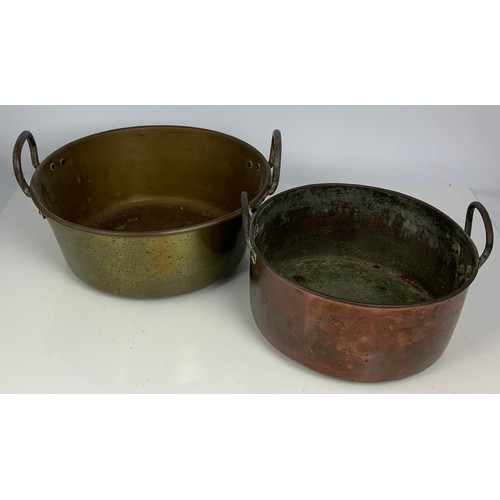 307 - COPPER AND BRASS 2 HANDLED PRESERVE PANS (2)