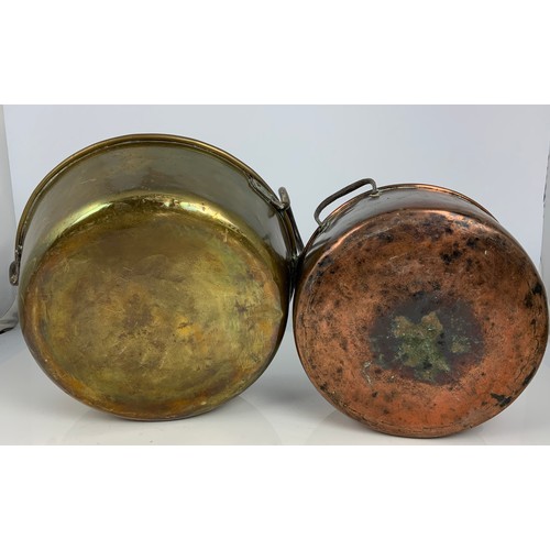 307 - COPPER AND BRASS 2 HANDLED PRESERVE PANS (2)