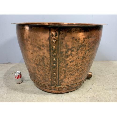 325 - MASSIVE STUDDED COPPER LOG BIN 81cm DIAMETER 57cm TALL