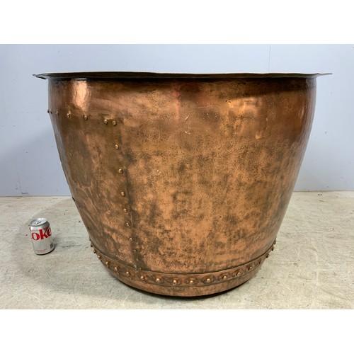 325 - MASSIVE STUDDED COPPER LOG BIN 81cm DIAMETER 57cm TALL