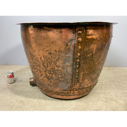 325 - MASSIVE STUDDED COPPER LOG BIN 81cm DIAMETER 57cm TALL