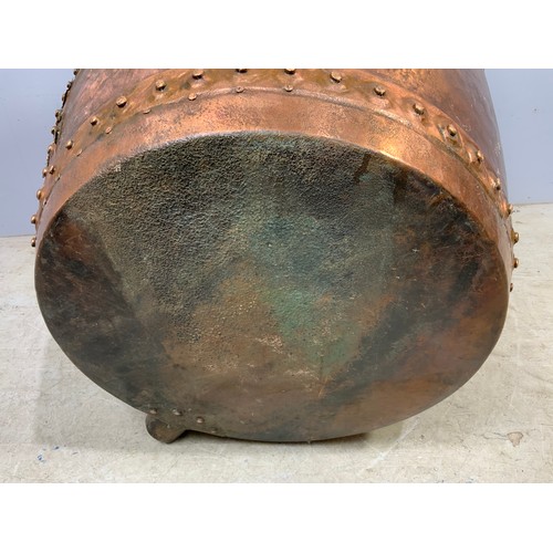 325 - MASSIVE STUDDED COPPER LOG BIN 81cm DIAMETER 57cm TALL