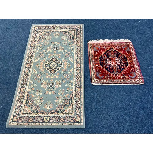 743 - HAND KNOTTED PERSIAN ‘HAMADAM SQUARE’ RUG APPROX. 64 X 63 cm AND A BLUE GROUND RUNNER APPROX. 152 X ... 