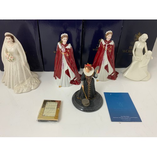 162 - 4 BOXED ROYAL WORCESTER FIGURE STUDIES, QUEEN ELIZABETH 80TH BIRTHDAY (2), ROYAL WEDDING 1947-2007 C... 