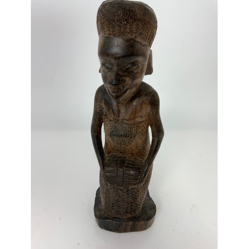 362 - UNUSUAL AFRICAN BEAKER AND CARVED AFRICAN HARDWOOD FIGURE