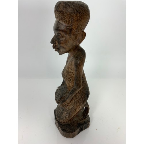 362 - UNUSUAL AFRICAN BEAKER AND CARVED AFRICAN HARDWOOD FIGURE