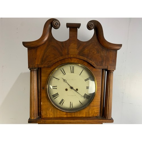 297 - MAHOGANY LONG CASE CLOCK HAVING ROUND PAINTED CONVEX DIAL, 8 DAY MOVEMENT, INDISTINCTLY SIGNED BY AN... 