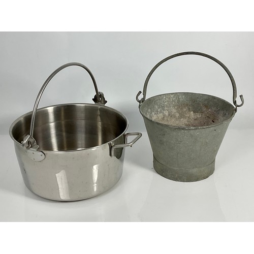 337 - STAINLESS STEEL PRESERVE PAN AND A GALVANISED BUCKET