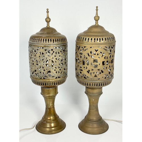 238 - PR. PIERCED BRASS MOROCCAN STYLE  TABLE LAMPS, APPROX. 55 cm high