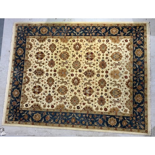 747 - LARGE BLUE & CREAM GROUND CARPET / RUG 316cm x 245cm