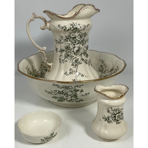 221 - GLEN PATTERN WASH SET INCLUDING JUG, BOWLS AND BISTO VASE AND CASE AND COVER