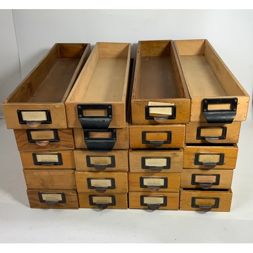 418 - 20 DESK INDEX DRAWERS APPROX 63 x 14.5 cm, ADVISED MADE AT GORDON RUSSELL IN BROADWAY