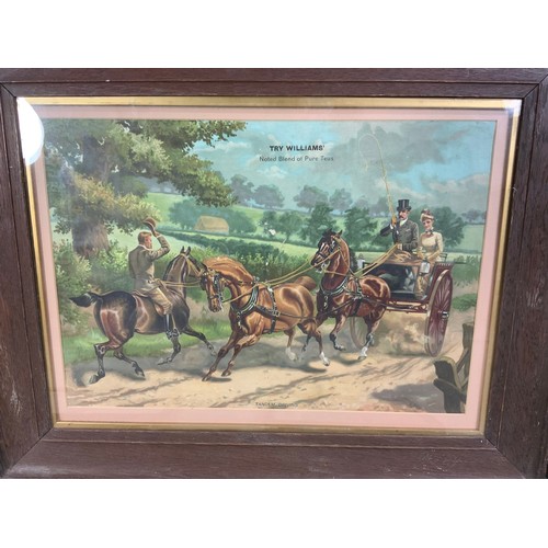 48 - WILLIAMS TEA ‘TANDEM DRIVING’ FRAMED ADVERTISING PRINT AND OTHERS EQUESTRIAN RELATED