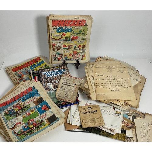 83 - QUANTITY OF MISCELLANEOUS EPHEMERA INCLUDING STAMPS, FIRST DAY COVERS, CIGARETTE CARDS, OLD RECEIPTS... 