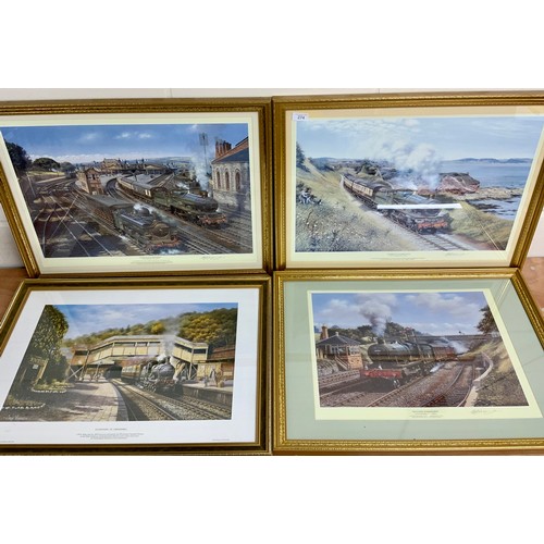 274 - 4 FRAMED RAILWAY PRINTS : 3 X BARRY FREEMAN SIGNED BY ARTIST, GWR BIAS, PLUS CHRIS WOODS GUINEVERE A... 