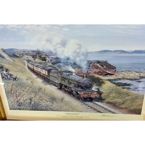 274 - 4 FRAMED RAILWAY PRINTS : 3 X BARRY FREEMAN SIGNED BY ARTIST, GWR BIAS, PLUS CHRIS WOODS GUINEVERE A... 