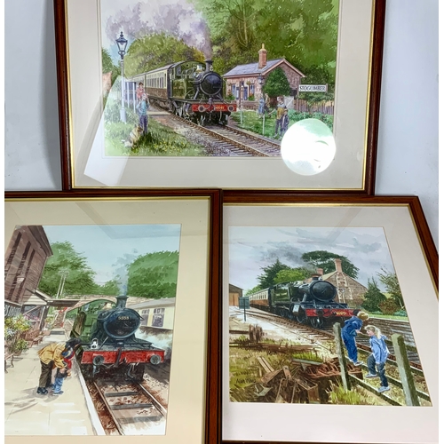 271 - 3 FRAMED ALAN WARD RAILWAY PRINTS, BASED ON THE WEST SOMERSET RAILWAY, PRAIRIE TANKS AT 3 LOCATIONS,