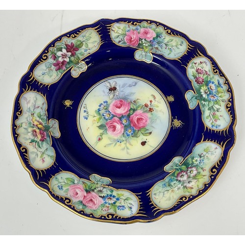 185 - DAVENPORT CUP AND SAUCER AND A HAND PAINTED CONTINENTAL CABINET PLATE DECORATED WITH FLOWERS ON A CO... 