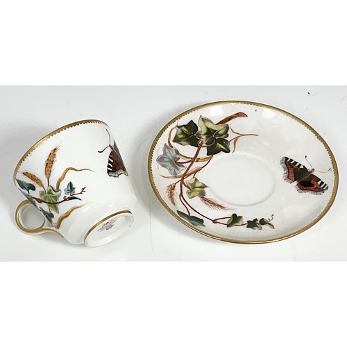 185 - DAVENPORT CUP AND SAUCER AND A HAND PAINTED CONTINENTAL CABINET PLATE DECORATED WITH FLOWERS ON A CO... 