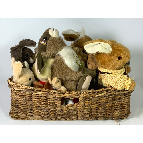 54 - TWO WICKER BASKETS OF MIXED COLLECTABLE AND OLDER SOFT TOYS