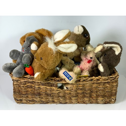 54 - TWO WICKER BASKETS OF MIXED COLLECTABLE AND OLDER SOFT TOYS