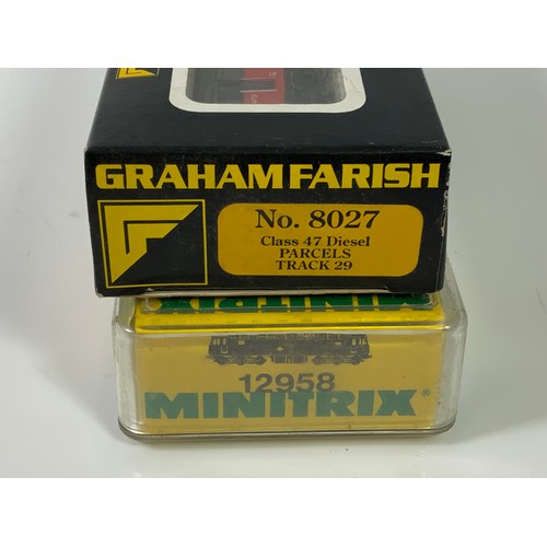 318 - GRAHAM FARISH N GAUGE BOXED LOCOMOTIVE 8027 CLASS 47 DIESEL PARCELS LIVERY TRACK 29 & MINITRIX, CLAS... 