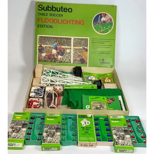 71 - SUBBUTEO, TABLE SOCCER, FLOOD LIGHT EDITION, AS SHOWN, FLOODLIGHTS, TEAMS PLUS 4 ADDITIONAL BOXED TE... 